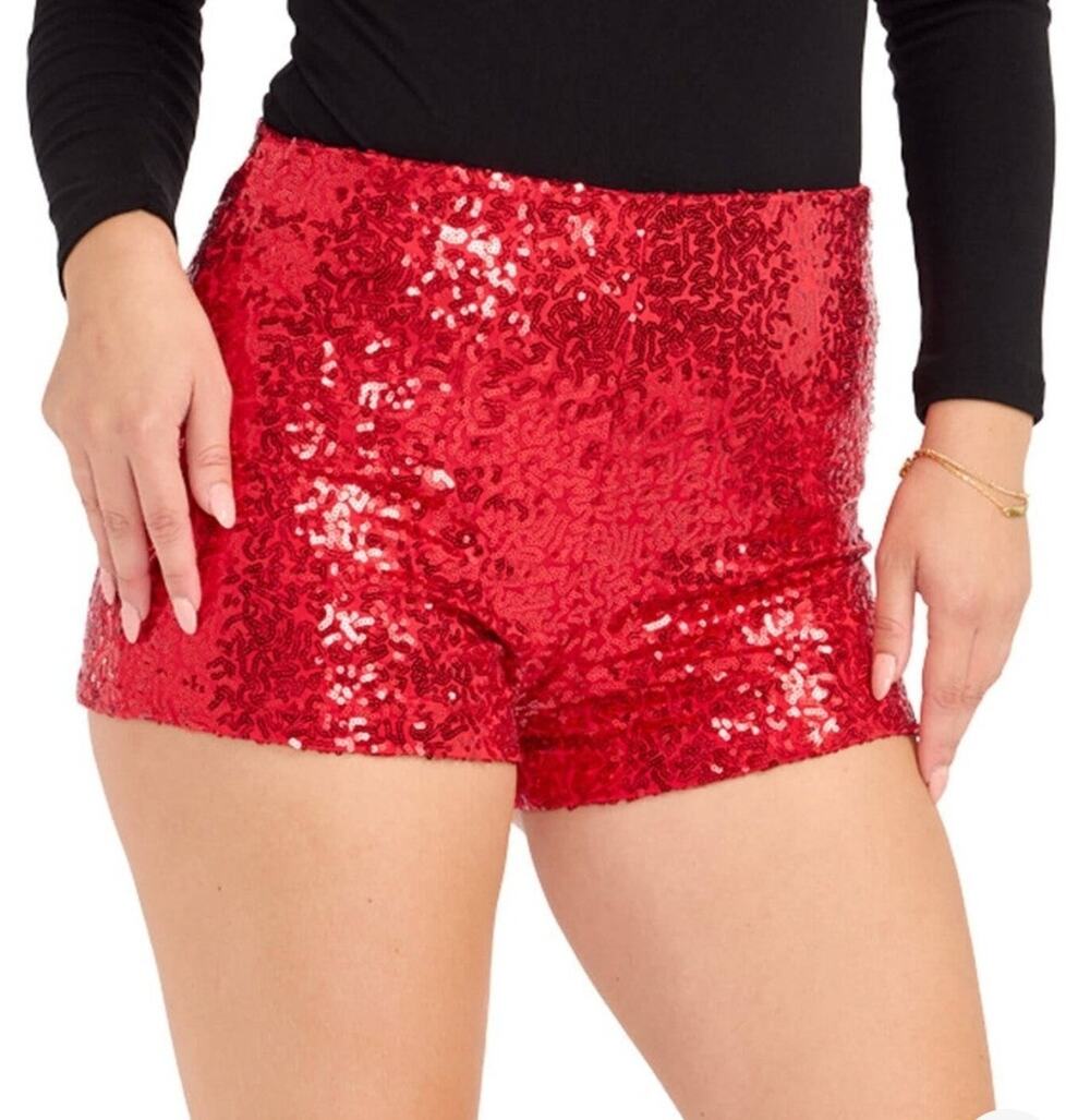 NWT Red Sexy Sequin Shorts Costume Adult Size S Halloween Cheerleader Dance